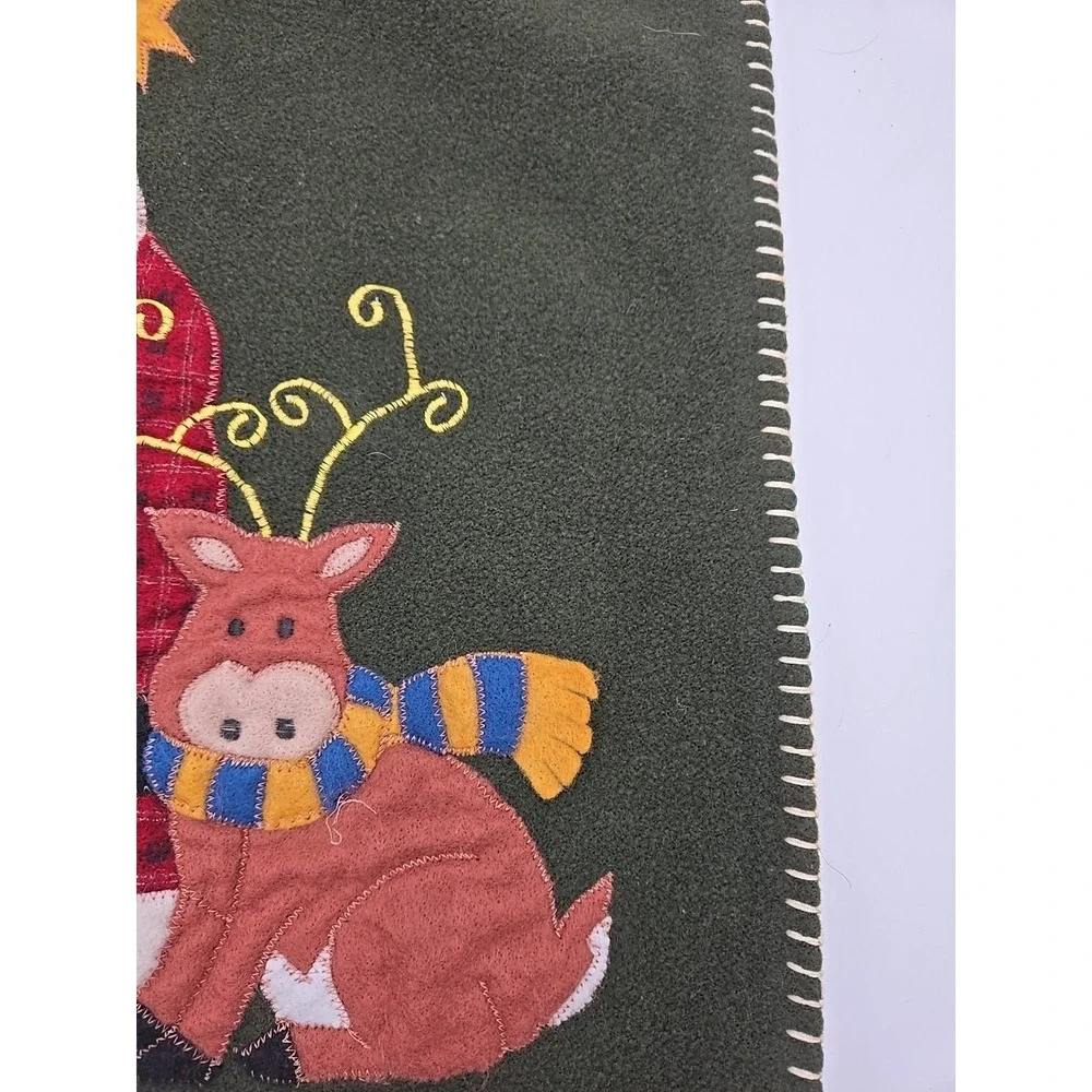 Santa Claus Felt Primitive Folk Handmade Hanging Wall Banner Vtg‎ W/ Rod *READ*